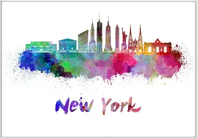 Produktbild von Wallario Wandbild Städte als Aquarell - Skyline von New York, Größe: 70,30 x 100,30 cm, Poster mit weißem Kunststoffrahmen