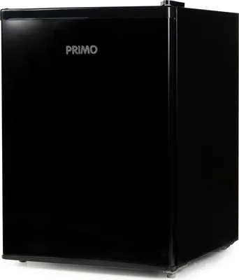 A black mini-refrigerator with the brand name "PRIMO" on the front.