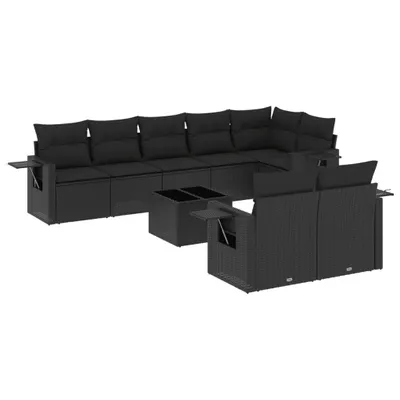 Produktbild von vidaXL 9-tlg. Garten-Sofagarnitur mit Kissen Schwarz Poly Rattan