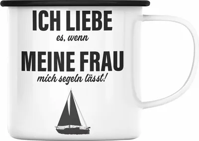 Produktbild von Trendation - Segeln Geschenk Emaille Tasse Segler Geschenkidee Segelmboot Kapitän Emaille Emaille Tasse Kaffeebecher (Schwarz)