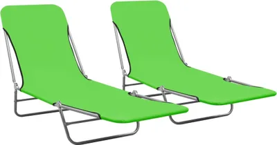 Image de Chaises longues pliables lot de 2 Acier et tissu Vert