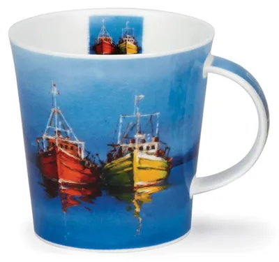Knochenporzellan-Tasse, Doppelboot-Motiv, 0,48 l, rot/gelb