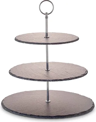 Produktbild von Echtwerk Schiefer Etagere 3‐Stöckig, Farbe:Schwarz/Silber