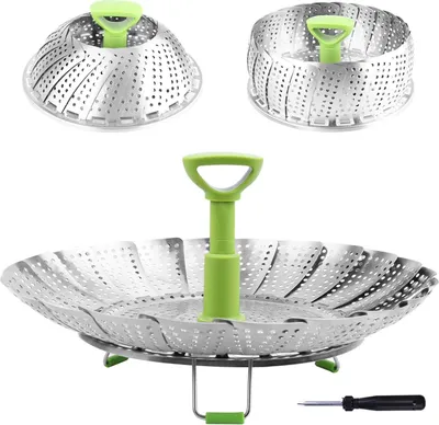 Produktbild von Dampfkorb, Gemüse-Dampfkorb aus Edelstahl, zusammenklappbarer Dampfeinsatz zum Kochen von Gemüse, Fisch und Meeresfrüchten, erweiterbar für Töpfe verschiedener Größen (13 bis 23 cm).