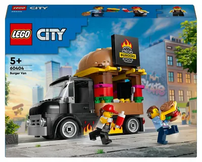 Productafbeelding van LEGO City Burgerwagen, bouwset met speelgoedauto voor kinderen vanaf 5 jaar, een snackwagen met een verkoper-minifiguur en accessoires, een leuk cadeau voor jongens en meisjes, artikelnummer 60404