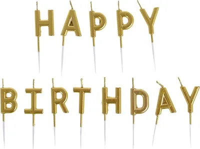 Obrázok produktu pre Narodeninové sviečky na tortu s nápisom HAPPY BIRTHDAY, zlaté, 13 ks