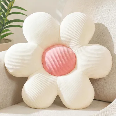 Obrázek produktu pro Dekorativní květinový polštář, 38 cm, bílá a růžová barva, měkký plyš