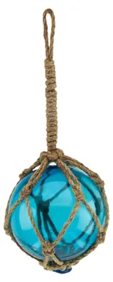 Produktbild von Deko Fischerkugel aus Glas meeresblau 10 cm Tauwerk Netz