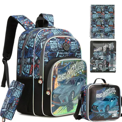 Immagine prodotto di Zaino per bambini, modello auto da corsa, ergonomico, per la scuola elementare, classi 1ª-2ª, zaino per l'inizio della scuola, colore grigio chiaro