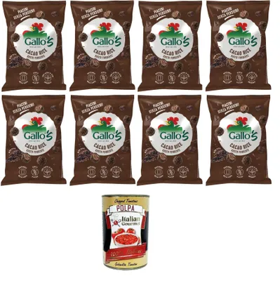 Produktbild von Riso Gallo Riso Cacao Rices Gallos con riso neroal gusto Fondente,Gallo Rice Kakaoreis Gallos Reis mit dunklem schwarzem Reis 8x30gr + Italian Gourmet Polpa di Pomodoro 400g Dose