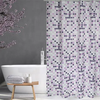 Produktbild von MSV Premium Anti-Schimmel Textil Duschvorhang - Anti-Bakteriell, waschbar, 100% wasserdicht - Polyester, „Mosaiko“ Lila 180x200cm –  Spain