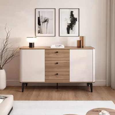 Image de Commode BELLAGIO en cachemire et noyer, avec des bords arrondis