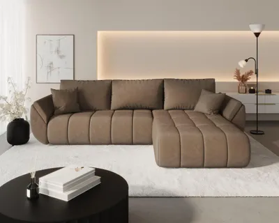 Produktbild von Ecksofa Schlafsofa MISATO Stoff Monolith Braun Ottomane Rechts