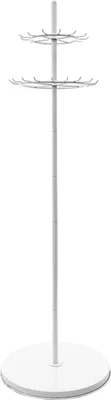 Produktbild von Ständer für Gürtel, Schals & Krawatten - Freistehendes Display - 2 Ebenen, 31 Haken, Höhe 168 cm, Sockel Ø 50 cm, 10–20 kg je Ebene, Metall - Weiß