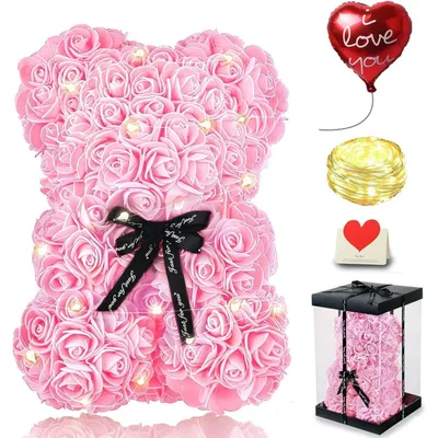 Produktbild von Rosenbär Geschenkset 25cm Rosa mit Geschenkbox und Liebeskarte