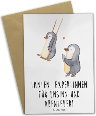 Produktbild von Mr. & Mrs. Panda Glückwunschkarte Tante Abenteuer - Weiß - Geschenk, Neffe, einladungskarten, hochzeitskarten, dankeskarten, glückwunschkarten, Familienbande, handgemacht