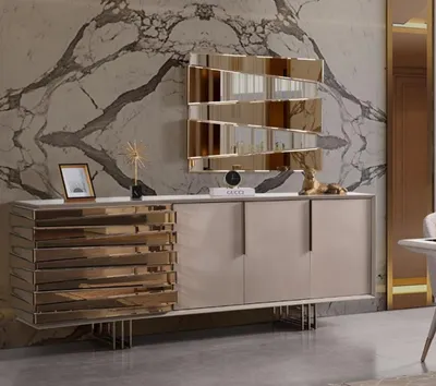 Produktbild von Anrichte Sideboard Kommode Holz Schrank Beige Gold Luxus Wohnzimmer