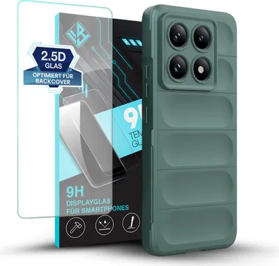 A phone case and screen protector are displayed against a white background.