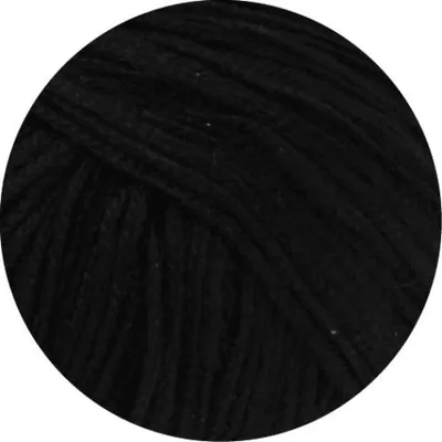 A close-up, circular crop of black yarn.