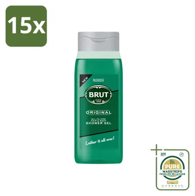 Image de 15 flacons de gel douche "Brut All in One" pour cheveux et corps, parfum original, 500 ml - Pack économique - 15 pièces