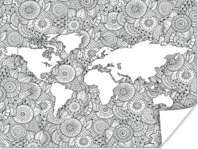 Produktbild von MuchoWow® Poster Weltkarte - Muster - Schwarz und weiß 120x90 cm - Wandbild