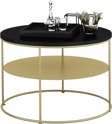 Zdjęcie produktu dla Okrągły Stolik Kawowy z Półką Loft 55 x 55 x 37 Złoty+Czarny MiniPearl