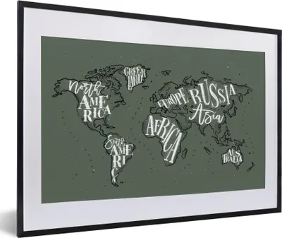 Produktbild von MuchoWow® MuchoWow® Gerahmtes Poster Weltkarte - Grau - Weiß 60x40 cm - Poster mit zchwarzem Bilderrahmen - Schlafzimmer - Plakat in Rahmen - Drucken