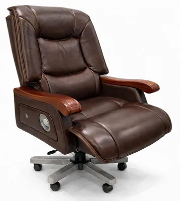 Immagine prodotto di Elegante poltrona da ufficio in pelle nera con struttura in legno e seduta confortevole