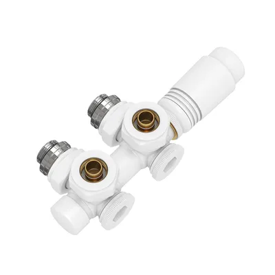 Produktbild von EMKE Heizkörperthermostat Multiblock-Set Anschlussarmatur mit Thermostat für Heizkörper Durchgangsform φ16xG1/2" und φ15xG1/2" Weiß