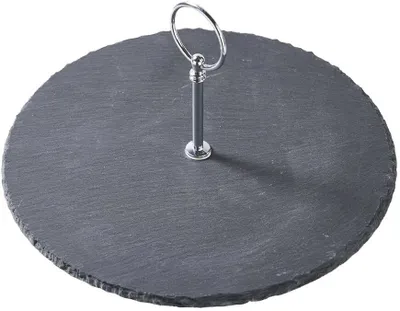 Produktbild von Schiefer Kuchenplatte rund mit Griff – Servierplatte Ø 25 cm – Edles Käsebrett & Tortenplatte – Hochwertige Schieferplatte für Kuchen & Antipasti