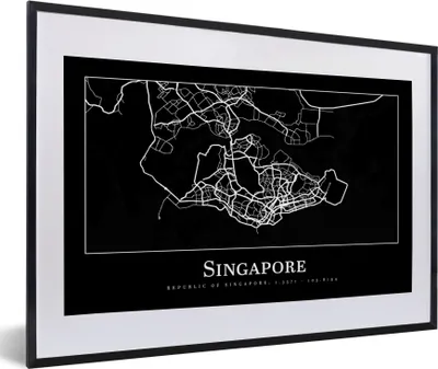 Produktbild von MuchoWow® Gerahmtes Poster Singapur - Karte - Stadtplan 60x40 cm - Poster mit Schwarzem Bilderrahmen Wandposter Rahmen Foto Bilder - Schlafzimmer - Plakat in Rahmen - Drucken