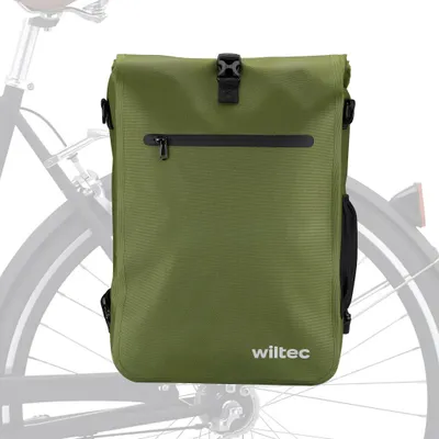 Image de Wiltec Sacoche sac à dos étanche pour porte-bagages olive – capacité de 25 L – en 600D TPU – avec compartiment pour ordinateur portable – pour vélos et vélos électriques – Sac de bicyclette – Cyclisme