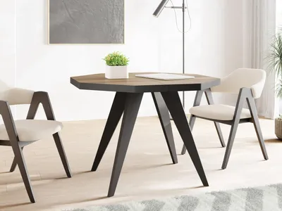 Produktbild von Moderner Runder Ausziehbarer Esstisch Diamond mit Schwarz Holzbeinen – Erweiterbar bis 200 cm, ideal für 4 bis 8 Personen - Loft-Stil Tisch für Esszimmer oder Küche - Lefkas Eiche