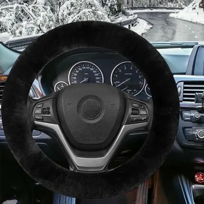 Immagine prodotto di Copertura per volante auto, Pelliccia sintetica, universale, 37-39 cm, invernale, telescopica, nera, morbida, traspirante, antiscivolo