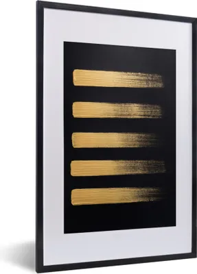 Produktbild von MuchoWow® MuchoWow® Gerahmtes Poster Goldene Streifen auf schwarzem Papier 40x60 cm - Poster mit zchwarzem Bilderrahmen - Poster in Rahmen