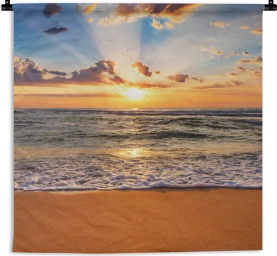 Produktbild von MuchoWow® Wandteppich Wandbehang Strand - Sonnenuntergang - Meer - Wolken - Horizont 90x90 cm Tapisserie Dekoration Wandtuch - Wandaufhänger