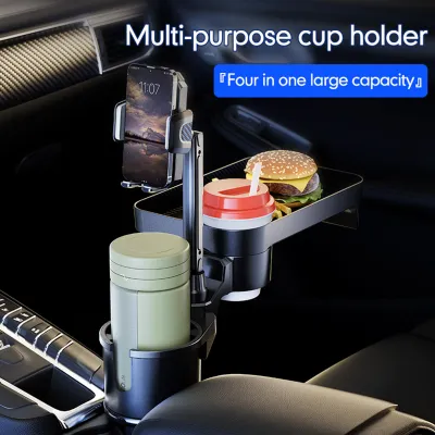 Image de Porte-gobelet multifonctionnel pour voiture avec plateau pivotant à 360°, support pour téléphone portable et base réglable – Organisateur pour siège avant ou arrière (taille L)