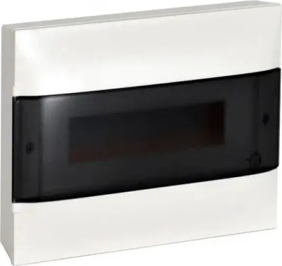 Zdjęcie produktu dla Rozdzielacz natynkowy Legrand Praktibox S, z plastikowymi drzwiczkami z przyciemnianego szka, biay, 2x 12 moduw 135212
