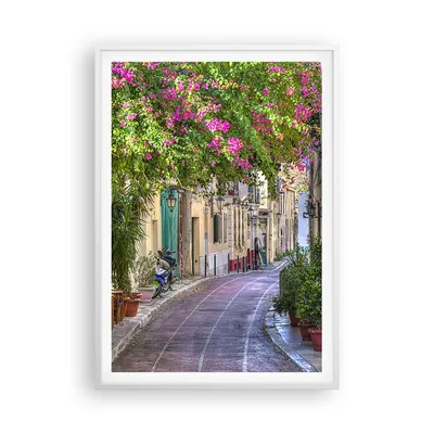 Produktbild von Gerahmtes Poster - Weißer Rahmen - Straße dekoration blumen griechenland - 70x100 cm - Wand Bild - Wanddeko - Wandbilder - Wandposter - Bilderrahmen - Bilder - Kunstdruck - Wandbild - P2WPA70x100-2429