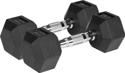 Zdjęcie produktu dla Hantle żeliwne gumowane HEX 2x5kg Rebel hexagonalne zestaw 10kg SOLIDNE