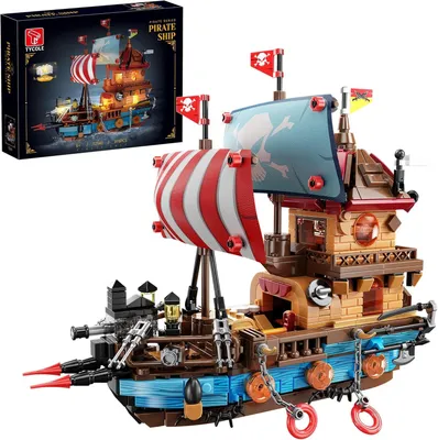 Produktbild von Piratenschiff Baustein Set mit LED-Licht,916 teiliges Bootsbauspielzeug,kreatives Piraten Spielzeugmodell Geburtstagsgeschenk für Kinder