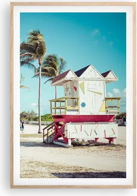 Produktbild von Gerahmtes Poster - Rahmen in heller Eiche - Strand Miami Florida - 61x91,5 cm - Wand Bild - Wanddeko - Wandbilder - Wandposter - Bilderrahmen - Bilder - Kunstdruck - Wandbild - P2NPA61x91-4332