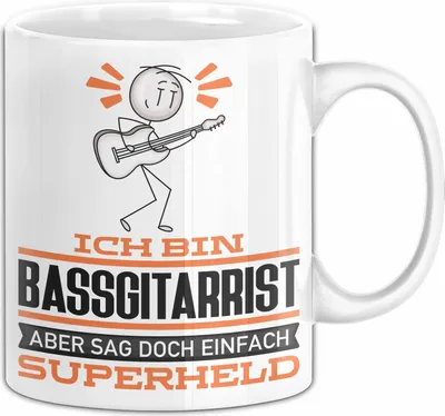 Produktbild von Bassgitarrist Geschenk Tasse Ich Bin Bassgitarrist Aber Sag Doch Einfach Superheld Lustige Geschenkdiee für Bassgitarrist Kaffee-Becher (Weiß)