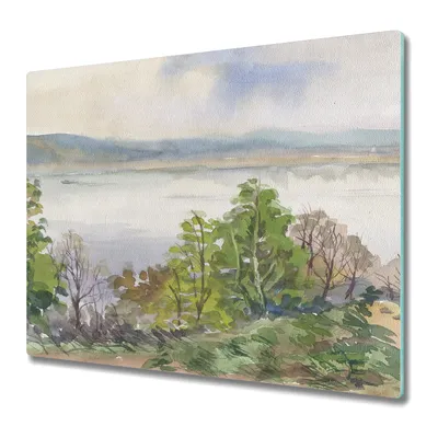 Produktbild von Küchenschneidebrett - Glasschneidebrett - Herdabdeckung - 60x52 - Frühlingslandschaft