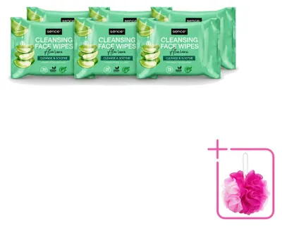 Productafbeelding van 6 x Sence Aloe Vera gezichtsreinigingsdoekjes - 20 stuks - voordelingsverpakking - 6 stuks