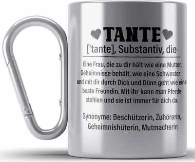 Produktbild von Trendation - Beste Tante Geschenk Edelstahl Tasse Karabiner Lustig Spruch Beste Tante der Welt Geschenkidee von Nichte (Silber)