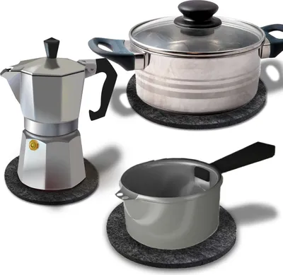Produktbild von wortek Filz Topf Untersetzer Rund für Gläser, Tassen, Vasen, Blumentöpfe, Blumenkübel I Grau I 6er Set I 15, 20, 25 cm Ø