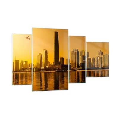 Produktbild von Bilder auf glas - Stadt â € <Agglomeration Fluss Flugzeug - 120x70cm - Glasbilder - Wandbilder - Kunstdruck - Wanddekoration aus Glas - Glas Bilder - Wandbild auf Glas - GDL120x70-2726