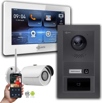 Image de Sonnette vidéo Goliath 2 fils : 7 pouces 1 moniteur, RFID, anthracite, caméra Wifi : 7 pouces en blanc : Boîte d'encastrement Sélection du moniteur : 7 pouces en blanc Boîte de montage de la sonnette : Boîte d'encastrement