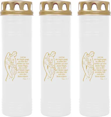 Image de Bougie funéraire - Pack de 3 - Blanc 170h ( couvercle et impression or ) - Ange